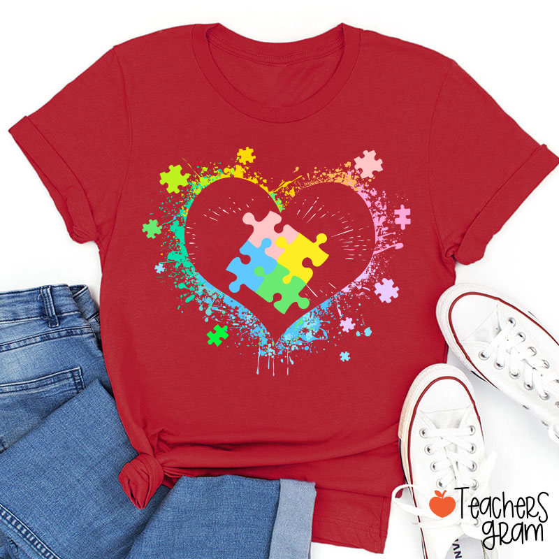 Autism Awareness Love Heart Teacher T-Shirt
