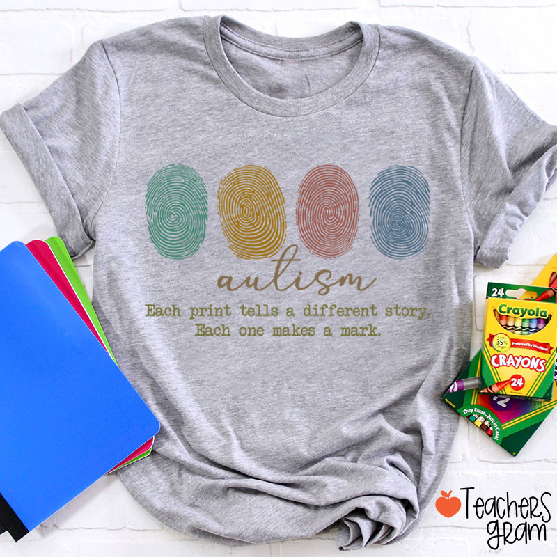 Autism Each Print Tells A Different Story Teacher T-Shirt