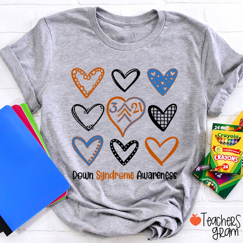 Down Syndrome Awareness Heart Teacher T-Shirt