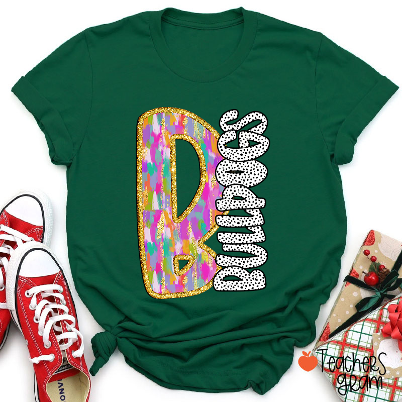 Personalized Mascot Colorful Initials Polka Dot Teacher T-Shirt