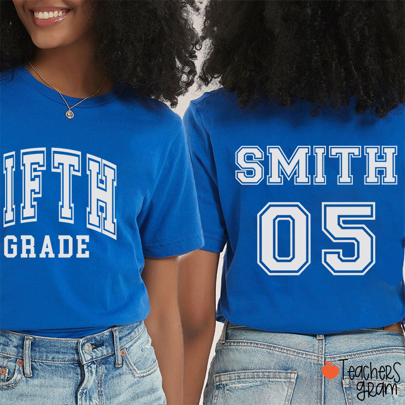Personalized Grade And Name Simple Fonts Back To School Teacher Two Sided T-Shirt