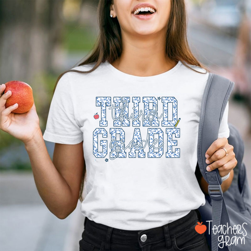 Personalized Grade Blue And White Porcelain Teacher T-Shirt