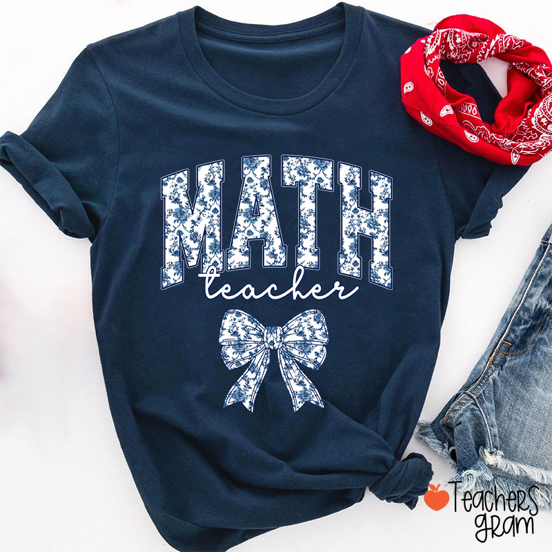 Personalized Text Blue And White Porcelain Bow Teacher T-Shirt