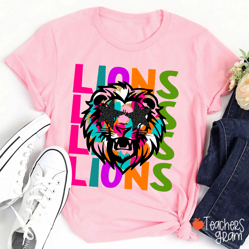 Personalized Mascot Colorful Leopard Print Star Eyes Teacher T-Shirt