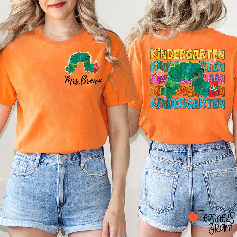 Personalized Grade And Name Cute Caterpillar Teacher Two Sided T-Shirt