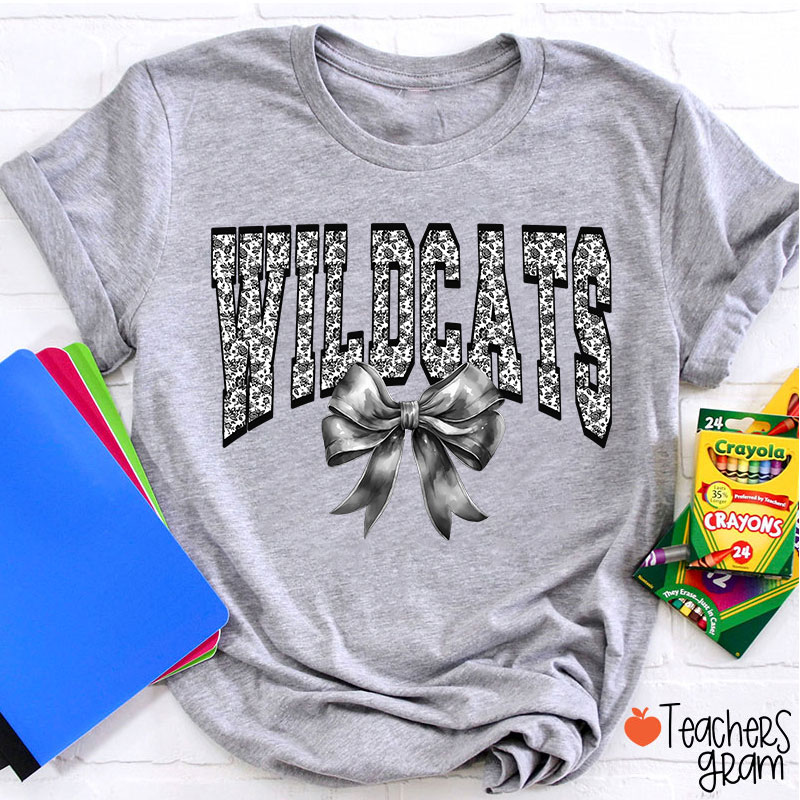 Personalized  Mascot Toile Floral Coquette Bow Teacher T-Shirt