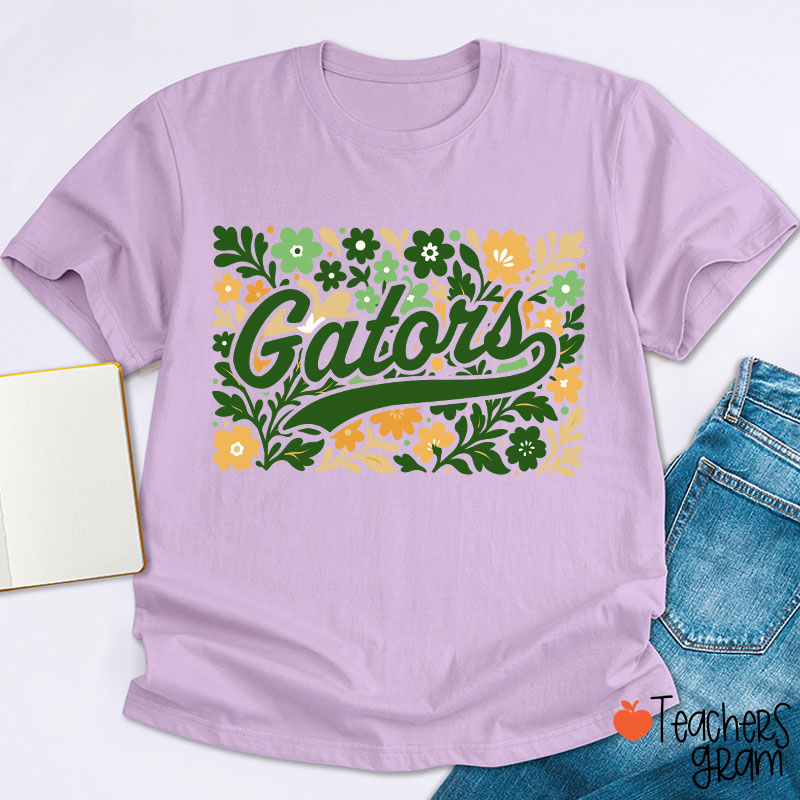 Personalized Mascot Flowers School Spirit Teacher T-Shirt