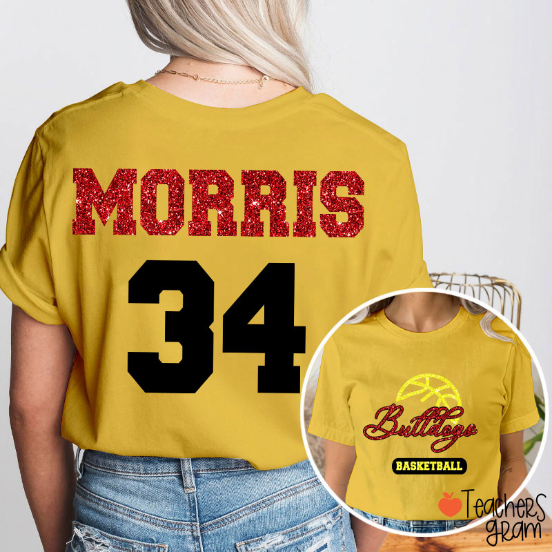 Personalized Mascot And Sport Imitation Glitter Teacher Two Sided T-Shirt