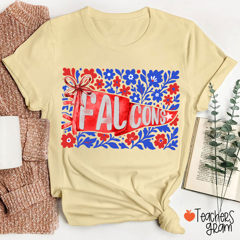 Personalized Mascot Pennant Flowes School Spirit Teacher T-Shirt