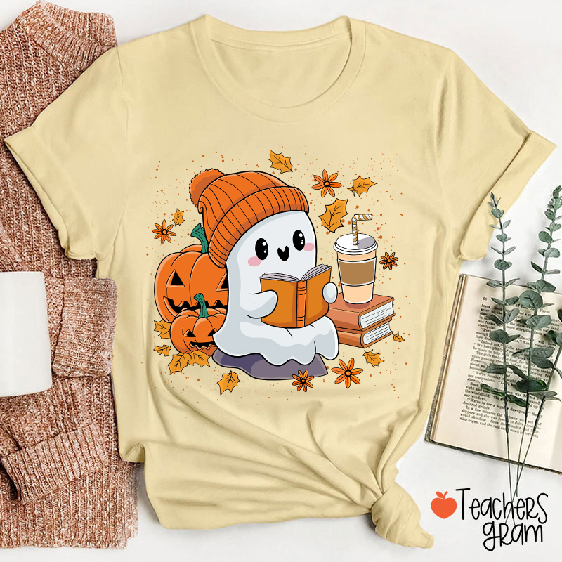 Reading Ghost Pumpkin Halloween Teacher T-Shirt