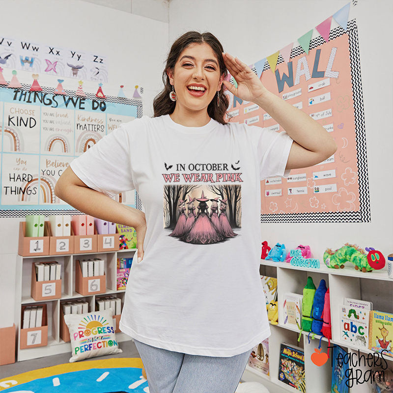 October Pink Witches Teacher T-Shirt