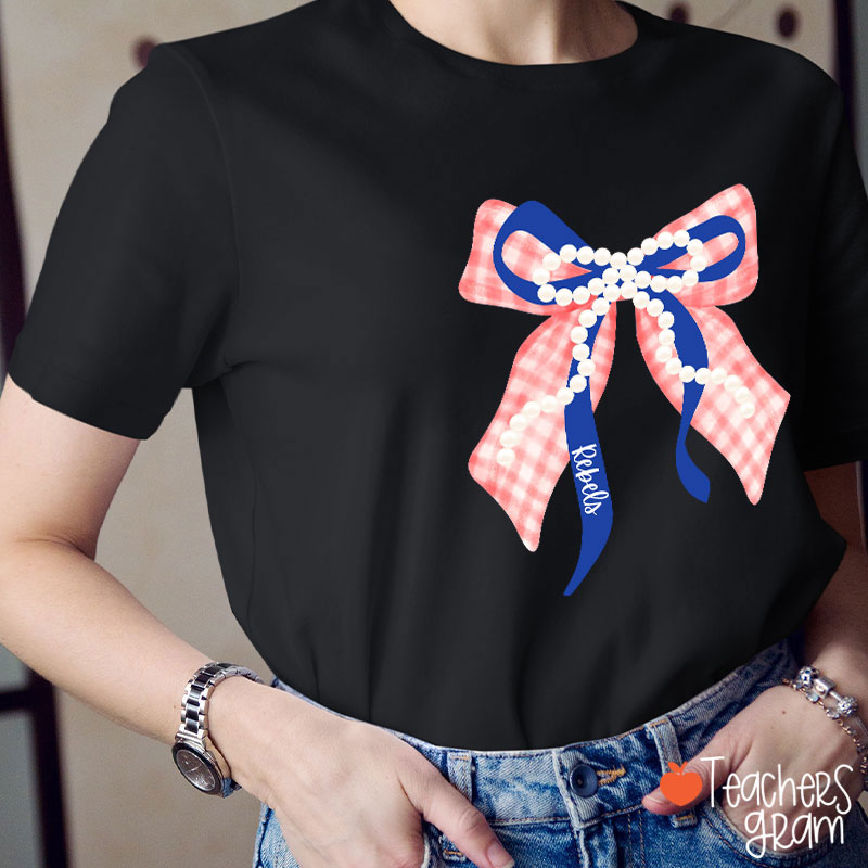 Personalized Mascot Pearl Bow Teacher T-Shirt