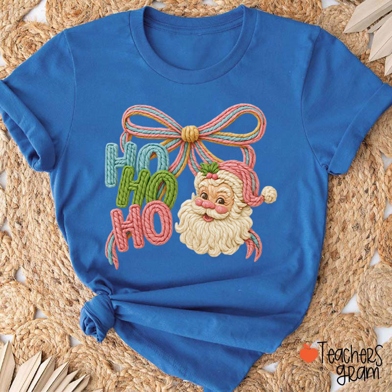 Faux Yarn Ho Ho Ho Merry Christmas Teacher T-shirt