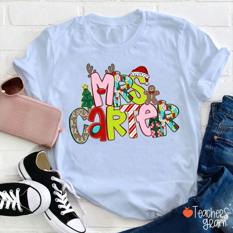 Personalized Name Merry Christmas Teacher T-Shirt