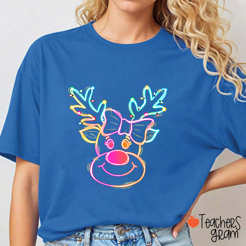 Reindeer Christmas Lights Teacher T-Shirt