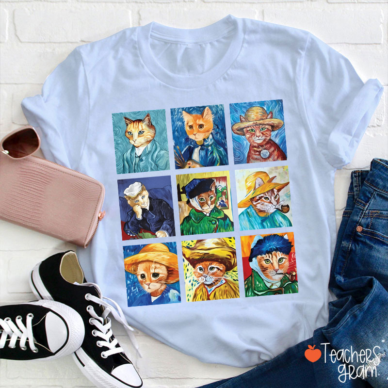 Funny Cats Painting Van Gogh Art Lover Teacher T-Shirt
