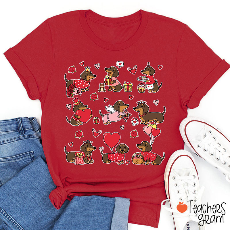 Dachshund Valentines Teacher T-Shirt