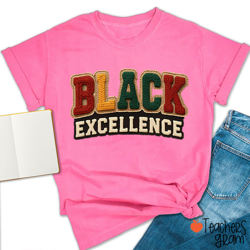 Faux Yarn Black Excellence Teacher T-Shirt