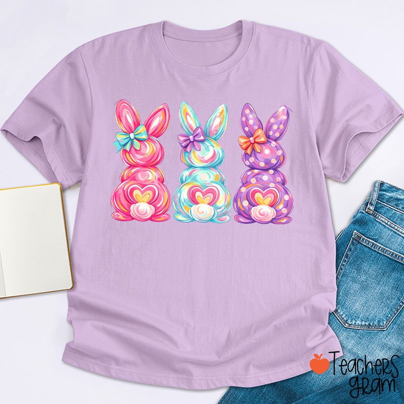 Bright Color Bunnies Easter Vibe Teacher T-Shirt