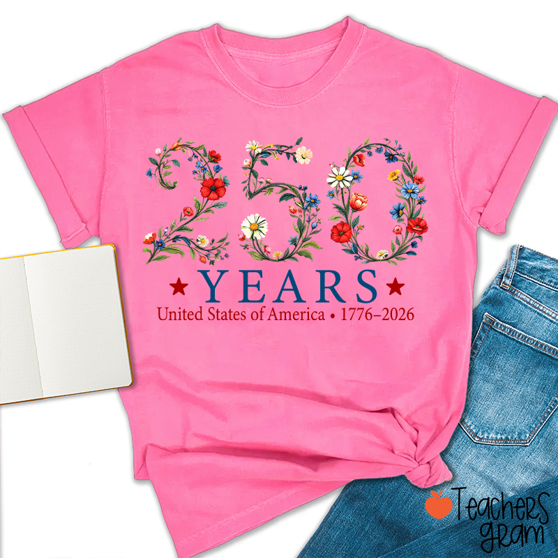 USA 250th Anniversary Floral Teacher T-Shirt