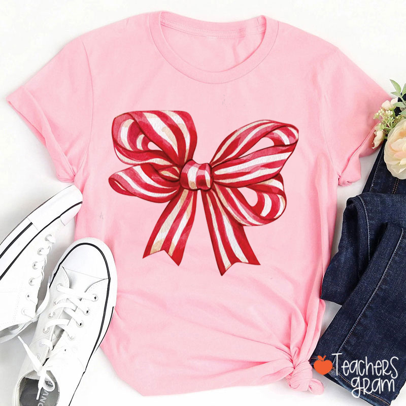 Christmas Candy Bow Teacher T-Shirt