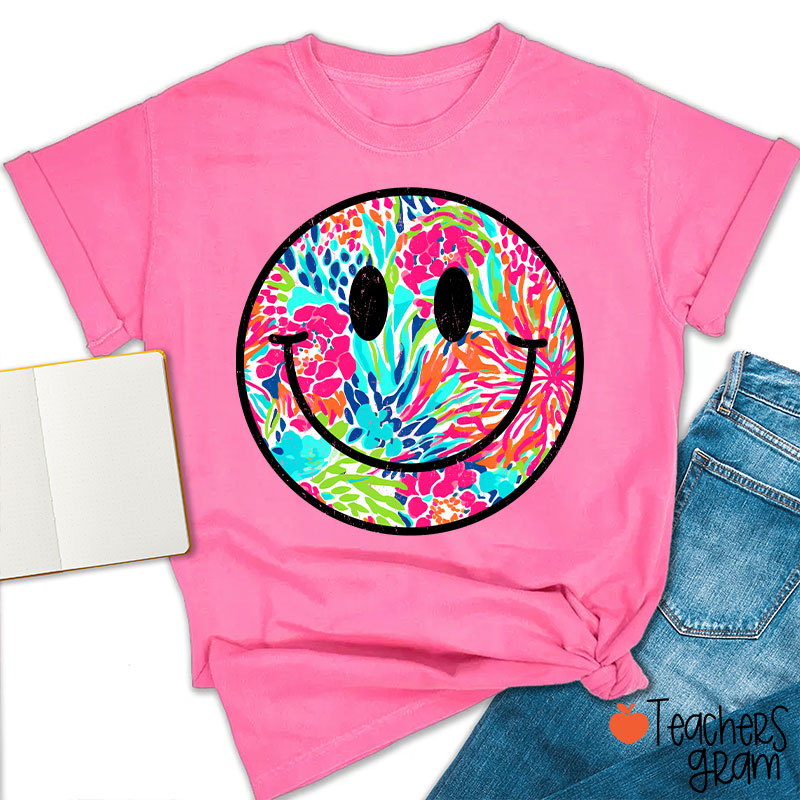 Smiley Face Summer Floral Retro Beach Vibes Teacher T-Shirt