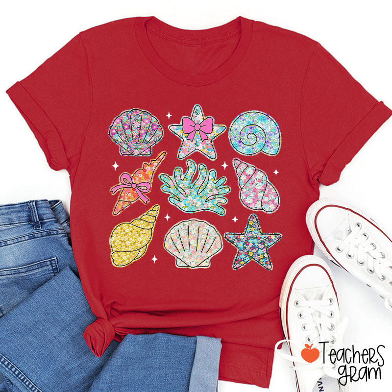 Wildflower Seashell Clam Summer Teacher T-Shirt