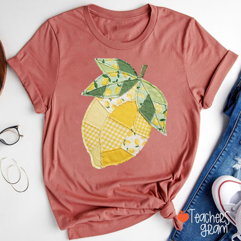 Faux Quilted Patchwork Lemon Teacher T-Shirt