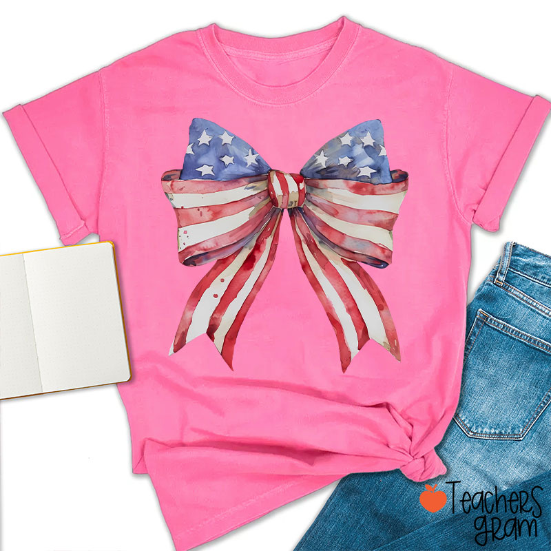 American Flag Bow Teacher T-Shirt