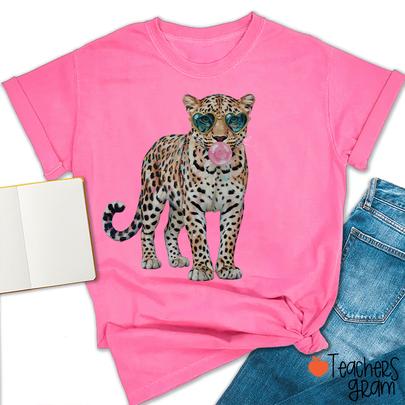 Leopard Bubblegum Sunglasses Teacher T-Shirt