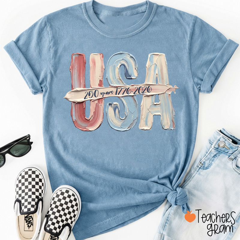 Watercolor USA 250 Years Teacher T-Shirt
