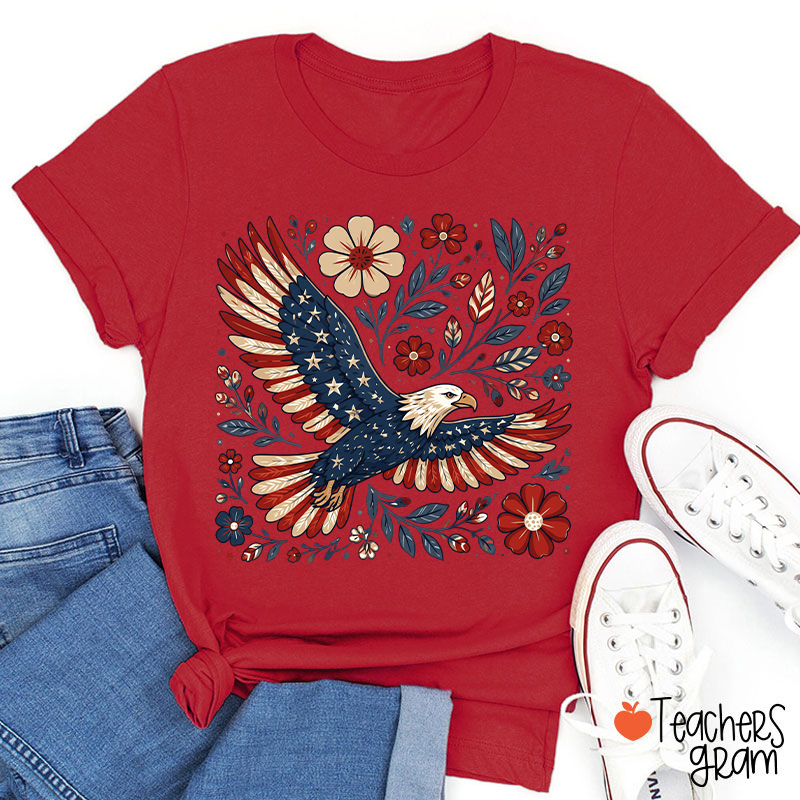 Patriotic Eagle Floral Teacher T-Shirt