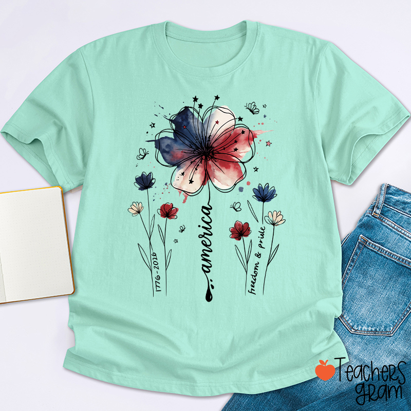 1776-2026 America Freedom And Pride Teacher T-Shirt