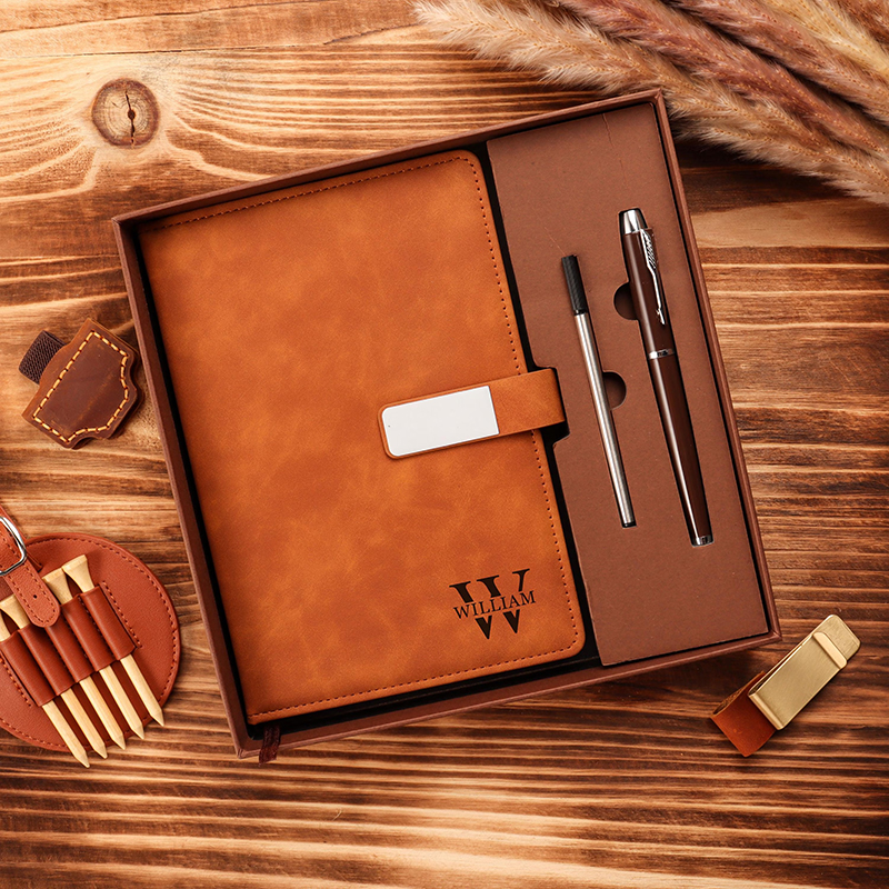 Personalized Name Leather Notebook Set