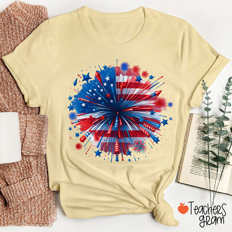 USA Firework Independence Day Teacher T-Shirt