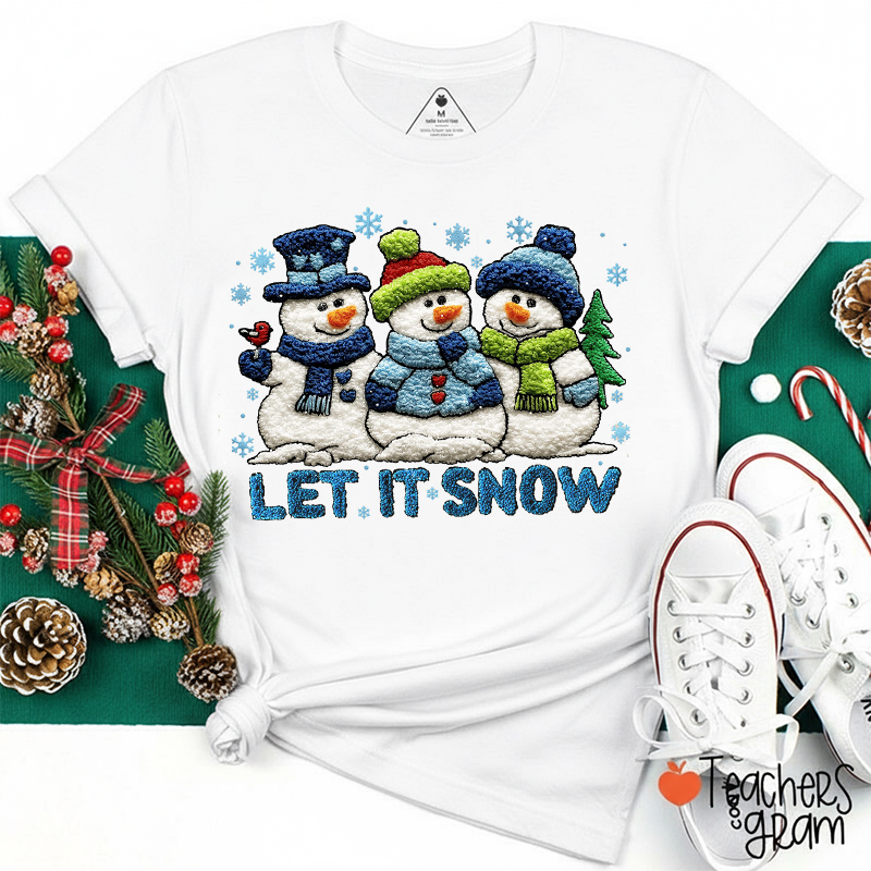 Faux Yarn Preppy Let It Snow Teacher T-Shirt