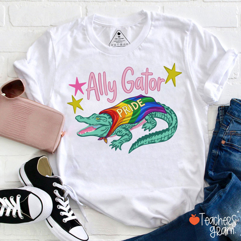 Ally Gator Rainbow Pride Teacher T-Shirt