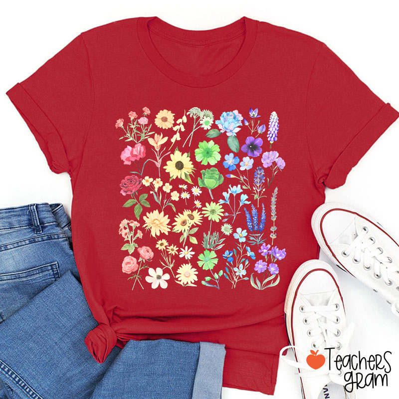 Rainbow Pride Color Wildflowers Teacher T-Shirt