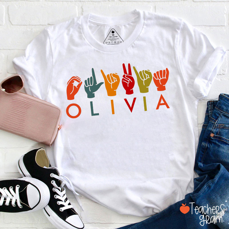 Personalized Name ASL American Sign Language Teacher T-Shirt