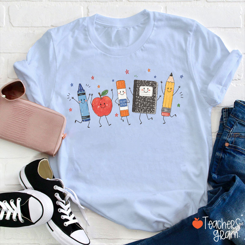 Cute Anthropomorphic School Supplies Teacher T-Shirt