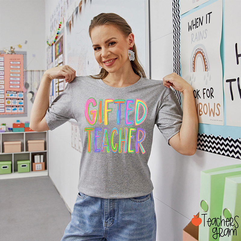 Personalized Name Colorful Neon Teacher T-Shirt