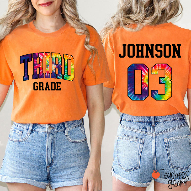 Personalized Grade And Name Tie-dye Letter Teacher Two Sided T-Shirt