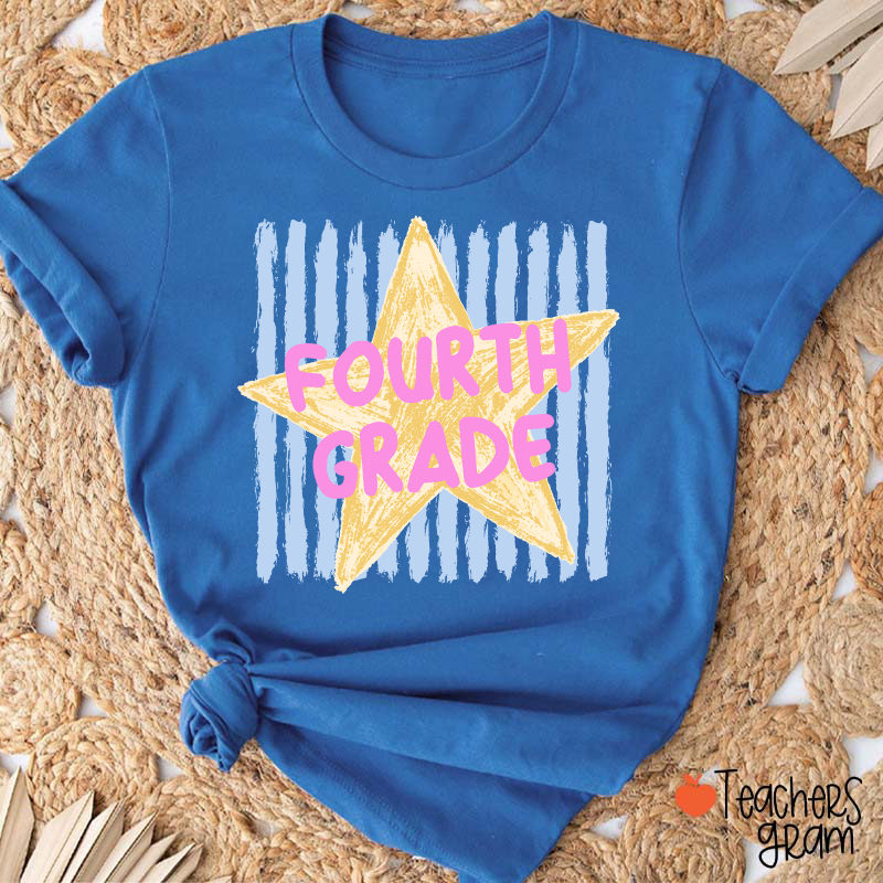 Personalized Grade Stripe Star Pattern Teacher T-Shirt