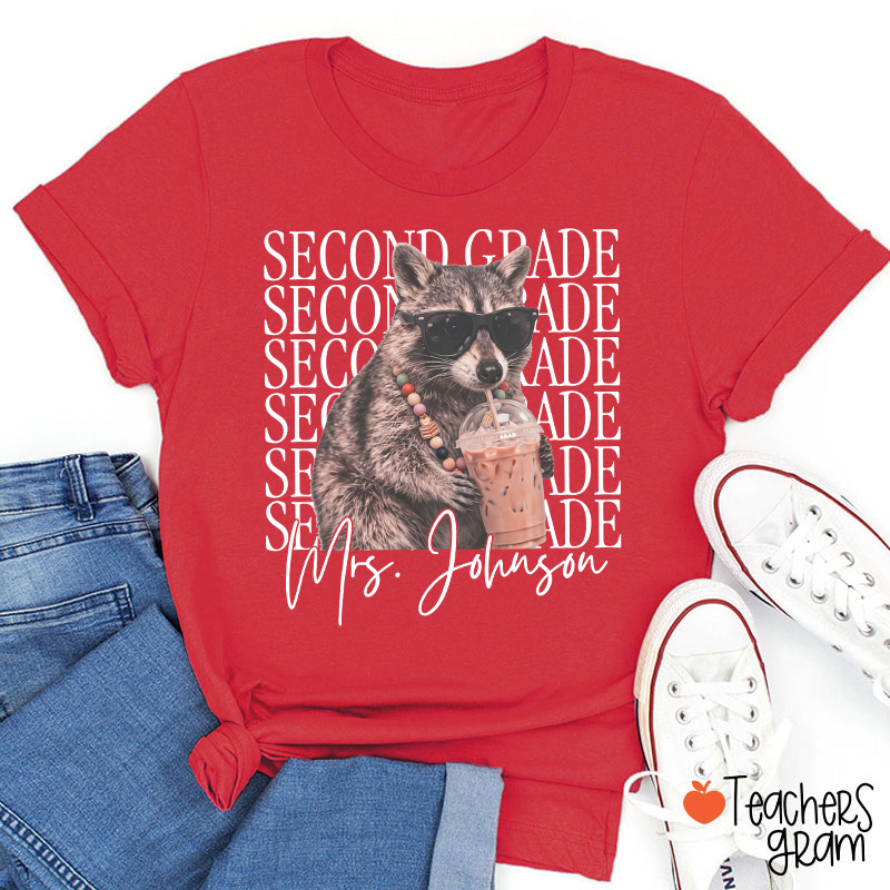 Personalized Grade And Name Raccoon Teacher T-Shirt