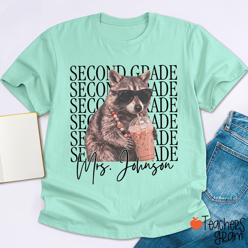 Personalized Grade And Name Raccoon Teacher T-Shirt