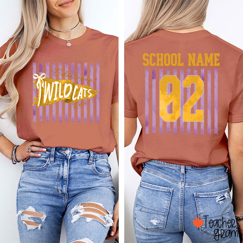Personalized Name And Text Cartoon Supply Teacher Two Sided T-Shirt
