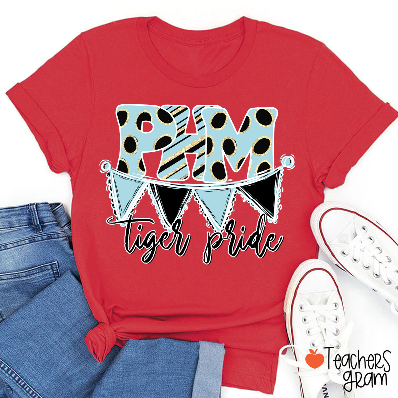 Personalized Mascot Banner Dots Teacher T-Shirt