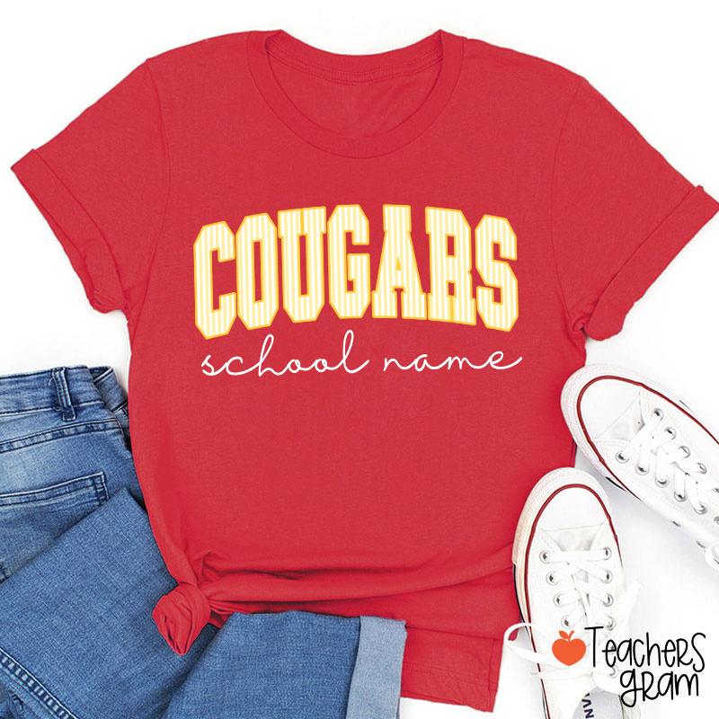 Personalized Mascot School Spirit Stripes Teacher T-Shirt