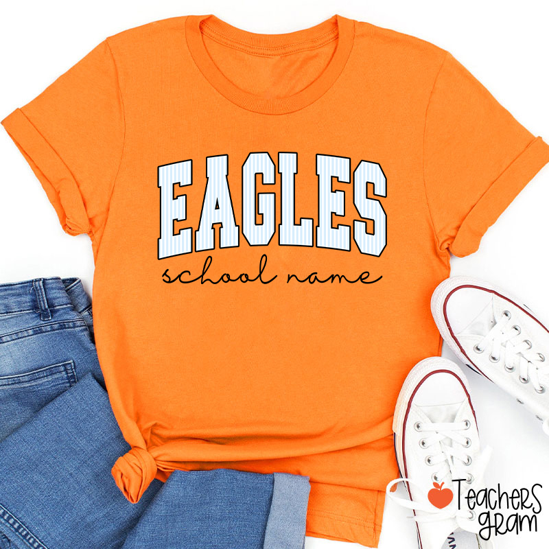 Personalized Mascot School Spirit Stripes Teacher T-Shirt
