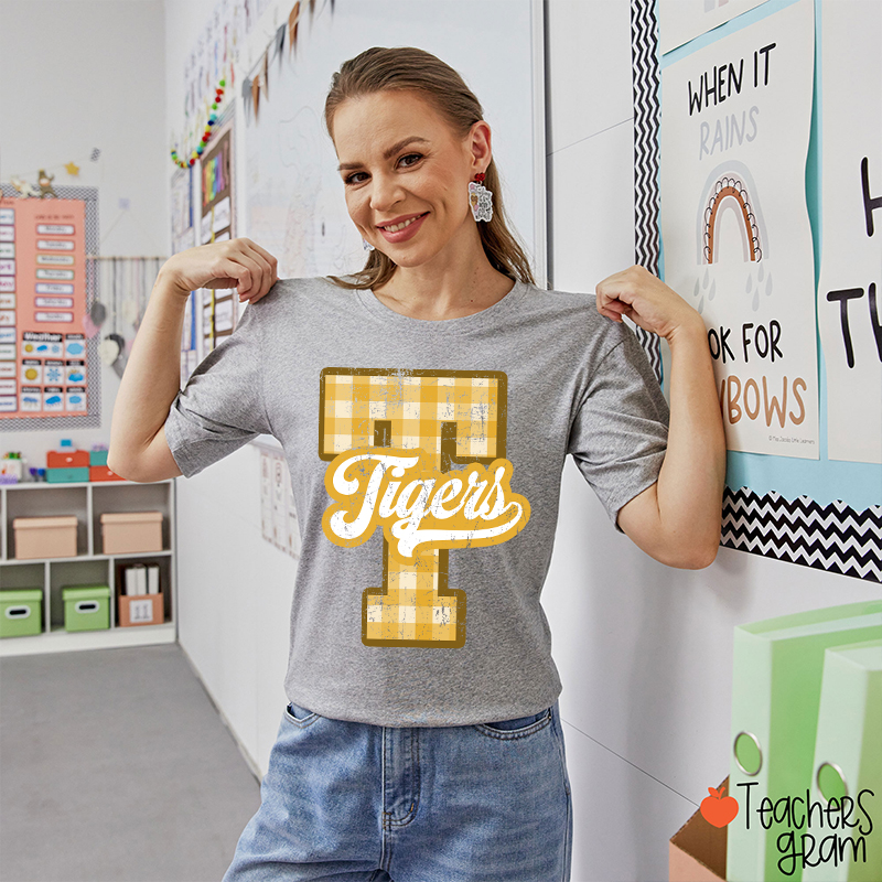 Personalized Mascot Sport Gingham Varsity Teacher T-Shirt